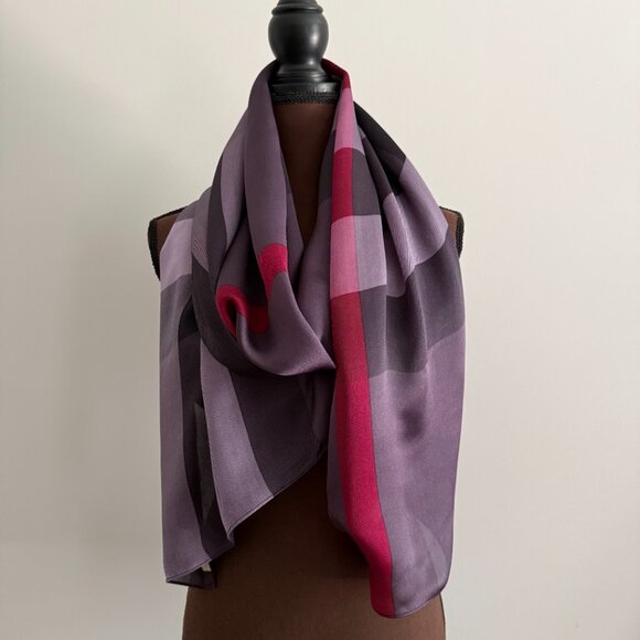 Display #2 Burberry Check Print Purple Silk Scarf - Picture 10 of 16